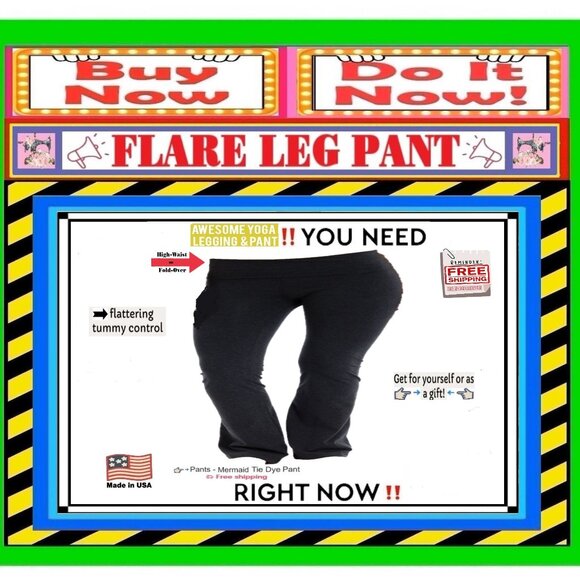 📢 BULLY High Waist➕🆒 LEGGING PANT Fold Over FLARE LEG Solid Stretch💸BUY NOW‼️ - Picture 8 of 16